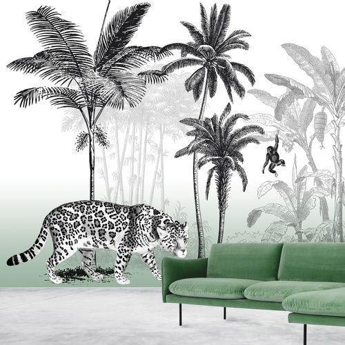 Papier peint contemporain - UN JAGUAR DANS LE SALON - Arta WallDeco - à motif nature / panoramique / à motif animalier