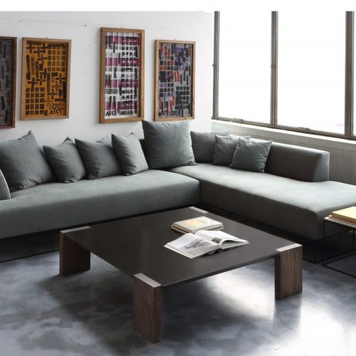 Table basse contemporaine - IRONWOOD - ZEUS - en tôle d'acier / avec piètement en hêtre / carrée