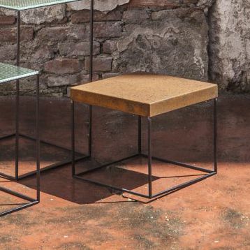 Table basse contemporaine - SLIM IRONY ART - ZEUS - en verre / en tôle d'acier / avec piètement en cuivre