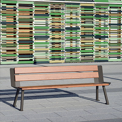Banc public contemporain - ORIA - univers & cité | mobilier urbain - en bois / en acier / avec dossier