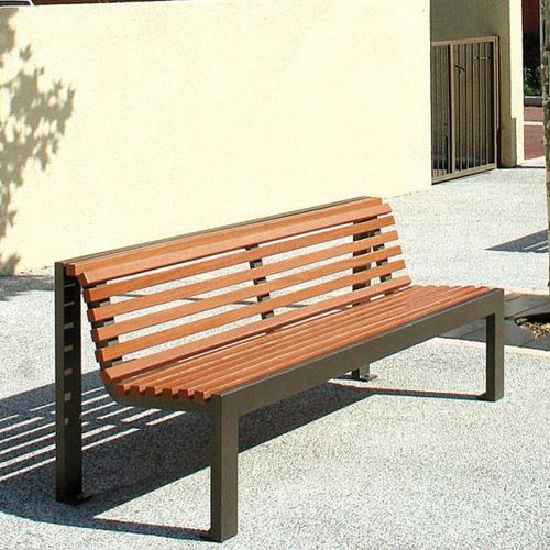 Banc public contemporain - CINÉO  - univers & cité | mobilier urbain - en bois / en acier / avec dossier