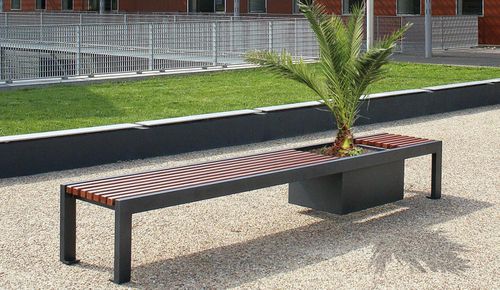 Banc public contemporain - CINÉO  - univers & cité | mobilier urbain - en bois / en acier / sans dossier
