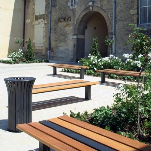 Banc public contemporain - CLASSICO - univers & cité | mobilier urbain - en bois / en acier / sans dossier