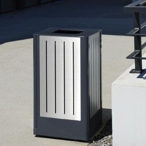 Poubelle publique - FUSION - univers & cité | mobilier urbain - en acier / en inox brossé / avec couvercle