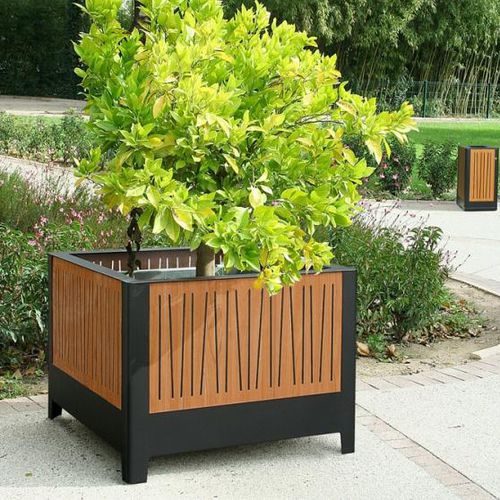 Jardinière en bois - LIA - univers & cité | mobilier urbain - en acier / carrée / à hauteur réglable