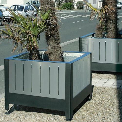 Jardinière en acier inoxydable - FUSION - univers & cité | mobilier urbain - en acier / carrée / à hauteur réglable