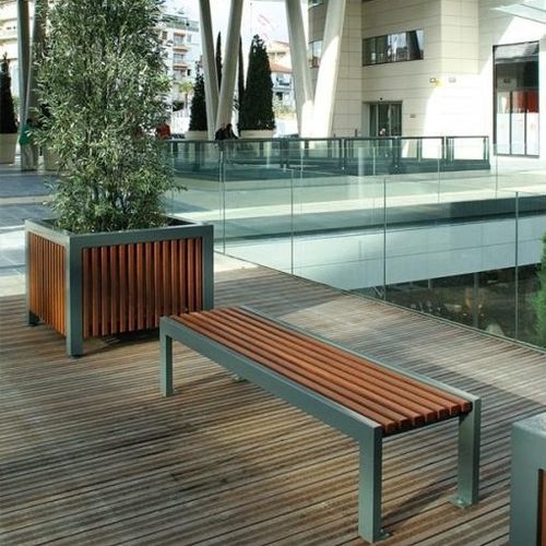 Banc public contemporain - CINEO  - univers & cité | mobilier urbain - en bois / en acier / sans dossier