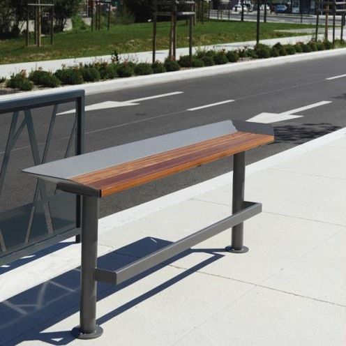 Banc public contemporain - ORIA  - univers & cité | mobilier urbain - en bois / en acier / sans dossier