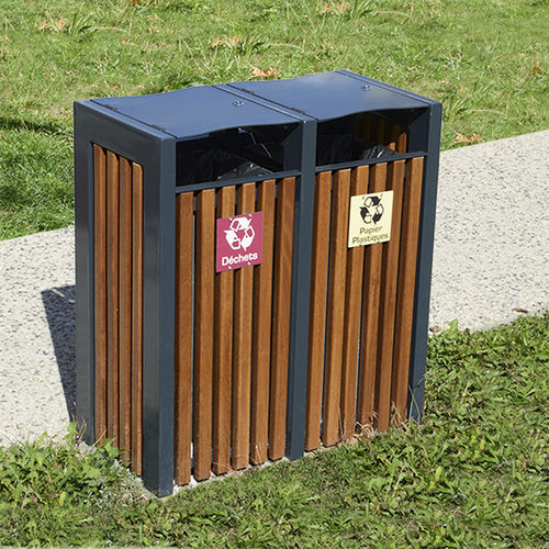 Poubelle publique - CINEO C17-TRI2 - univers & cité | mobilier urbain - de tri sélectif / en acier à revêtement par poudre / en bois