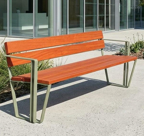 Banc public contemporain - Kymo - univers & cité | mobilier urbain - en acier / bois / avec dossier