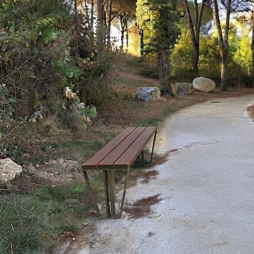 Banquette contemporaine - KYMO - univers & cité | mobilier urbain - en bois / avec piètement en acier / en acier