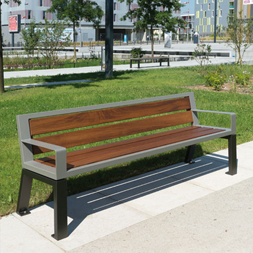 Banc public contemporain - ZÉO - univers & cité | mobilier urbain - en bois / en acier / avec dossier