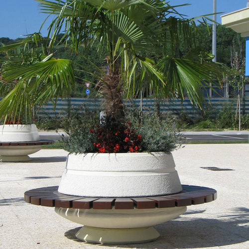 Jardinière en béton - ATOLLO - VASART URBAN DESIGN - en bois / ronde / avec banc intégré