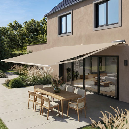 Store banne rétractable - HORIZON SUNPOWERED - FRANCIAFLEX - motorisé / de terrasse / beige