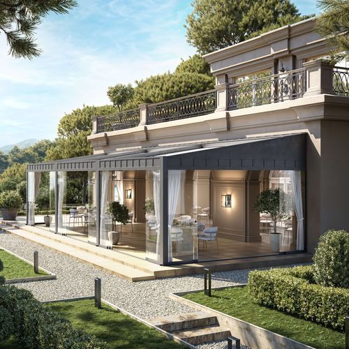 Pergola adossée - TIMELESS ELETTRA - UNOSIDER - en PVC / en aluminium / en acier galvanisé