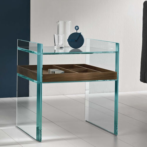 Table d'appoint contemporaine - QUILLER - TONELLI Design - en noyer / en MDF / en verre