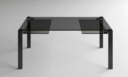 Table à manger contemporaine - LIVINGSTONE DARK  - TONELLI Design - en verre trempé / avec piètement en bois / avec piètement en métal