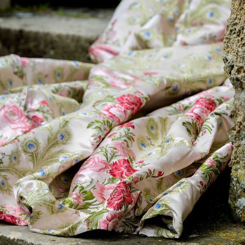 Tissu d'ameublement - PLUMES DE PAON ECRU  - LELIEVRE - pour rideaux / mural / à fleurs