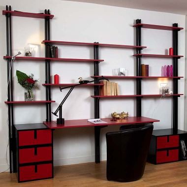 Bureau contemporain - ESPACE LOGGIA - en bois laqué / avec rangement / avec étagère