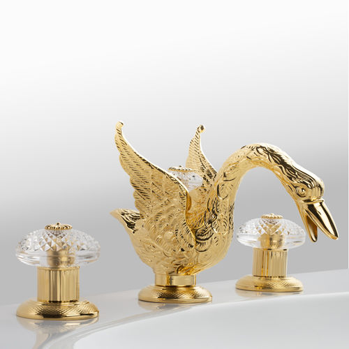 Mélangeur de vasque - C45-1301 CYGNE AIL&Eacute; - Cristal&Bronze - à poser / en laiton / en or