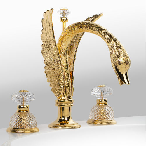 Mélangeur de vasque - C46-1301 CYGNE FLAMANT - Cristal&Bronze - à poser / en laiton / en or
