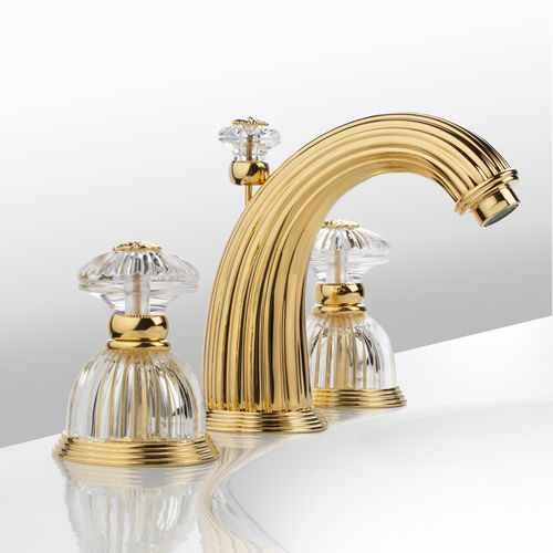 Mélangeur de vasque - C50-1301 D&Ocirc;ME CANNEL&Eacute; - Cristal&Bronze - à poser / en laiton / en or