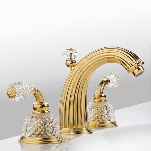 Mélangeur de vasque - C56-1301 D&Ocirc;ME &Agrave; MANETTES DIAMANT - Cristal&Bronze - à poser / en laiton / en or