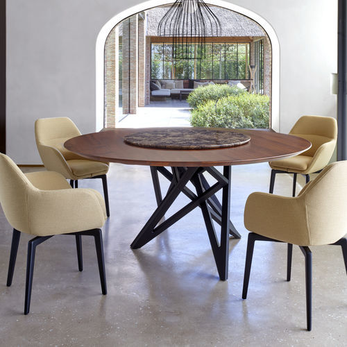 Table contemporaine - ENNÉA - CINNA - en bois massif / en cristal / avec piètement en bois massif