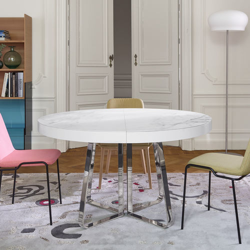 Table à manger contemporaine - AVA - CINNA - en bois / en grès cérame / en acier chromé