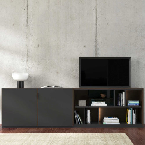Ensemble TV mural contemporain - CANALETTO - CINNA - en noyer / en bois massif / modulable