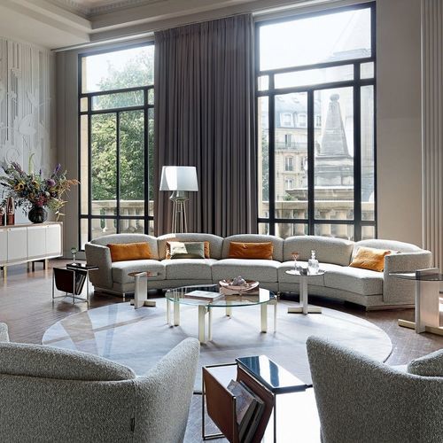 Table basse contemporaine - PARIS PANAME - ROCHE BOBOIS - en verre / en marbre / avec piètement en chêne