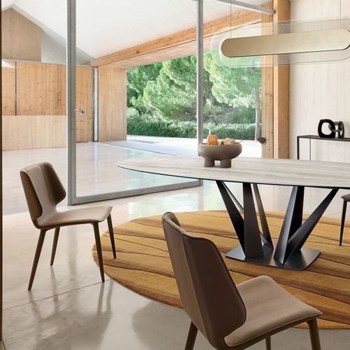 Chaise contemporaine - KASUKA - ROCHE BOBOIS - d'intérieur / en tissu / en cuir