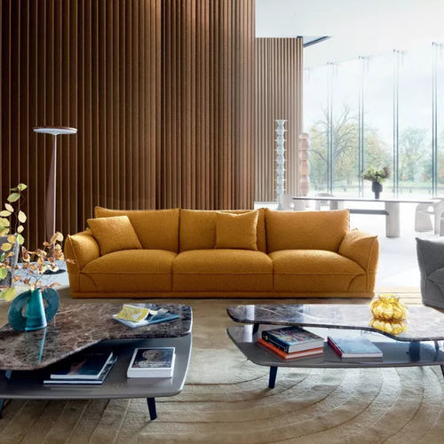 Canapé contemporain - PALATINE - ROCHE BOBOIS - en tissu / gris / marron