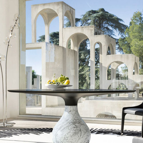 Table à manger contemporaine - AQUA - ROCHE BOBOIS - en Fenix NTM® / avec piètement en marbre / ronde
