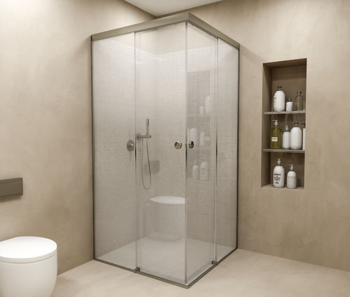Douche en verre - GS-R12 - Panidis SA - à porte coulissante / d'angle / professionnelle
