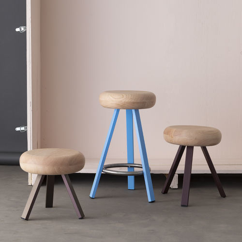 Tabouret de bar contemporain - Smack - Matière Grise - en chêne / avec piètement en acier / avec piètement en acier galvanisé