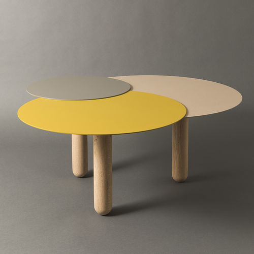 Table basse contemporaine - Cers - Matière Grise - en acier / avec piètement en chêne / ronde