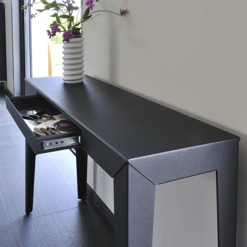 Console contemporaine - ZEF - Matière Grise - en aluminium / avec piètement en acier / rectangulaire