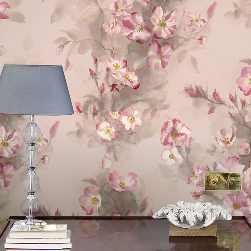 Papier peint classique - WILD ROSES - BuenaVentura - en coton / à motif floral / vert