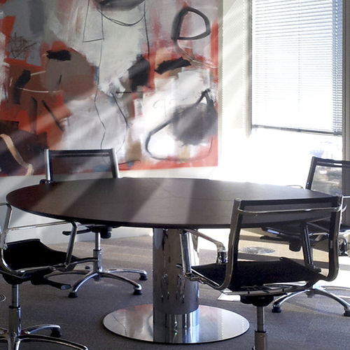 Table de réunion contemporaine - B2B R2 - JMM - en bois / en métal / ronde