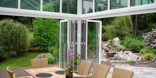 Baie vitrée coulissante-empilable - THERMO 60 - SunParadise - pliante / en aluminium / à double vitrage