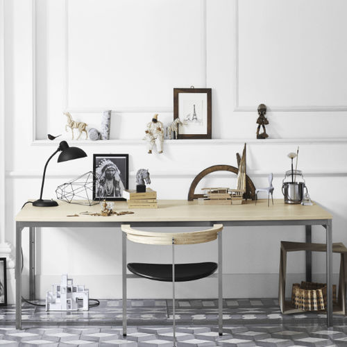 Table contemporaine - PK51™ - Fritz Hansen - en acier inoxydable brossé / en placage de bois / en frêne