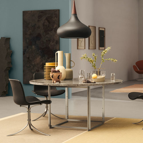 Table à manger contemporaine - PK54™ - Fritz Hansen - en acier poli / en marbre / en granite