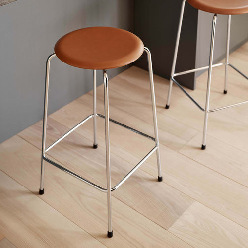 Tabouret de bar contemporain - HIGH DOT&trade; - Fritz Hansen - en cuir / en acier à revêtement par poudre / en acier