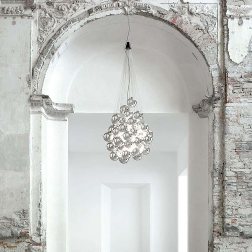 Lustre contemporain - Stochastic - LUCEPLAN - en acier inoxydable / en verre soufflé / 1 ampoule