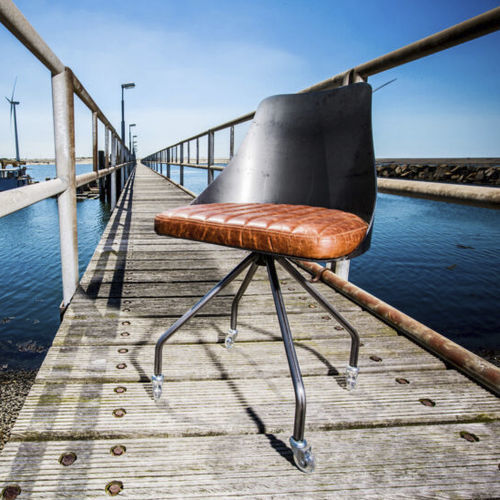 Chaise design industriel - SL-060 - Waterman Meubelen B.V. (Sturdy-Legs) - en cuir / en chêne / en noyer