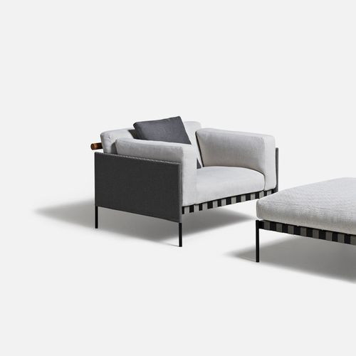 Fauteuil contemporain - Étiquette  - DePadova - en tissu / en teck / en acier inoxydable