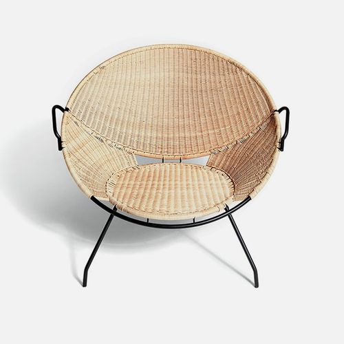 Fauteuil contemporain - T.54 - DePadova - en osier / en acier peint / 4 pieds