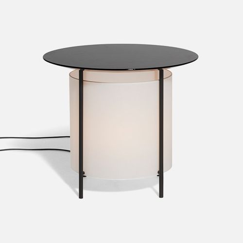 Table d'appoint contemporaine - Andon - DePadova - en pierre de lave / avec piètement en métal / ronde
