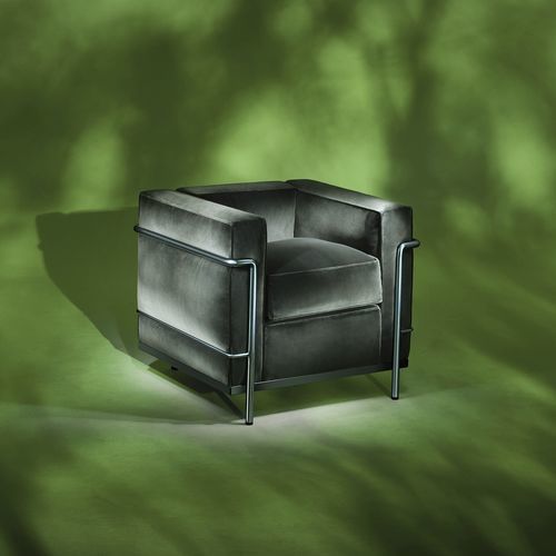 Fauteuil contemporain - LC2 - Cassina - en velours / en mohair / en métal